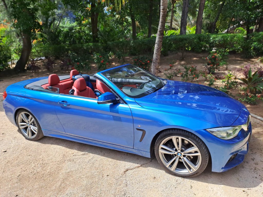 "BMW Series 4 Convertible rental at Liberta Car Rental Mauritius – Luxurious open-top driving experience perfect for exploring Mauritius in style."