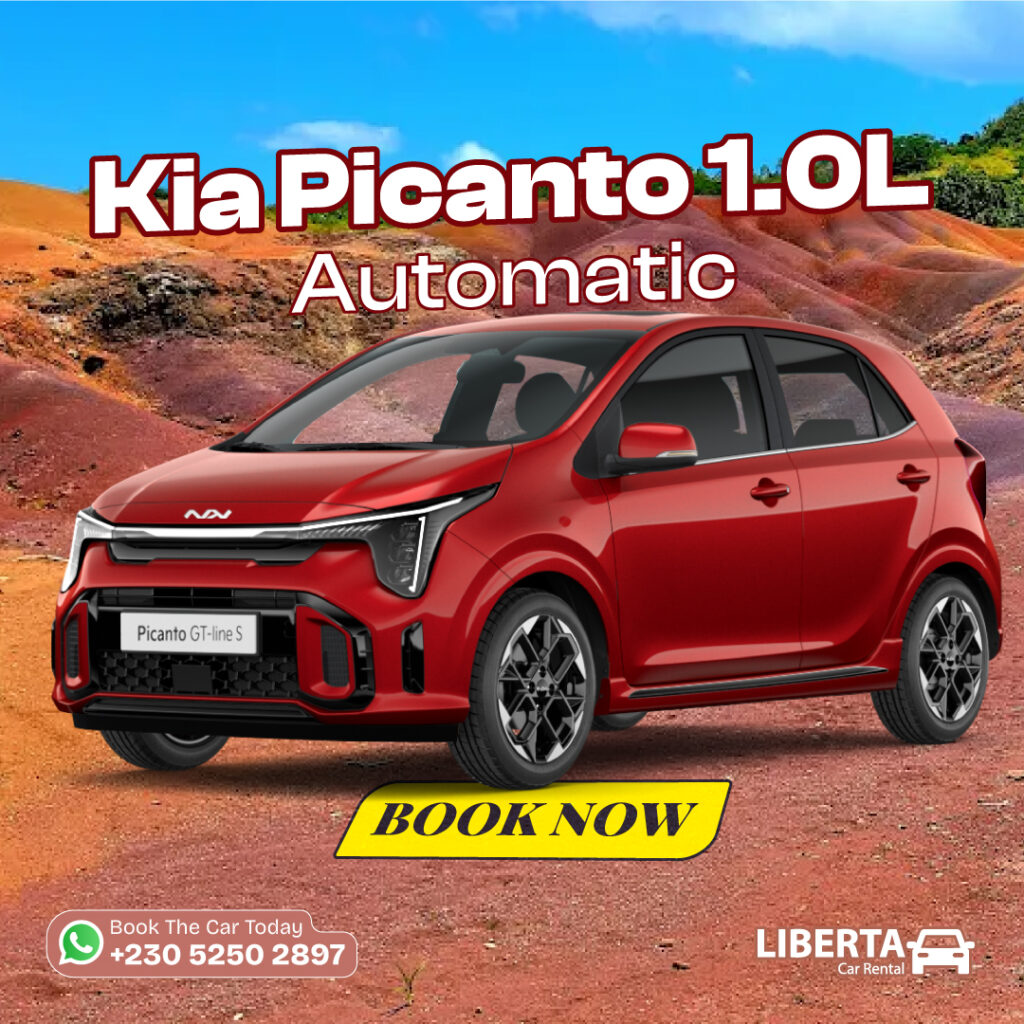 Kia Picanto Automatic car rental in Mauritius, compact rent car service.