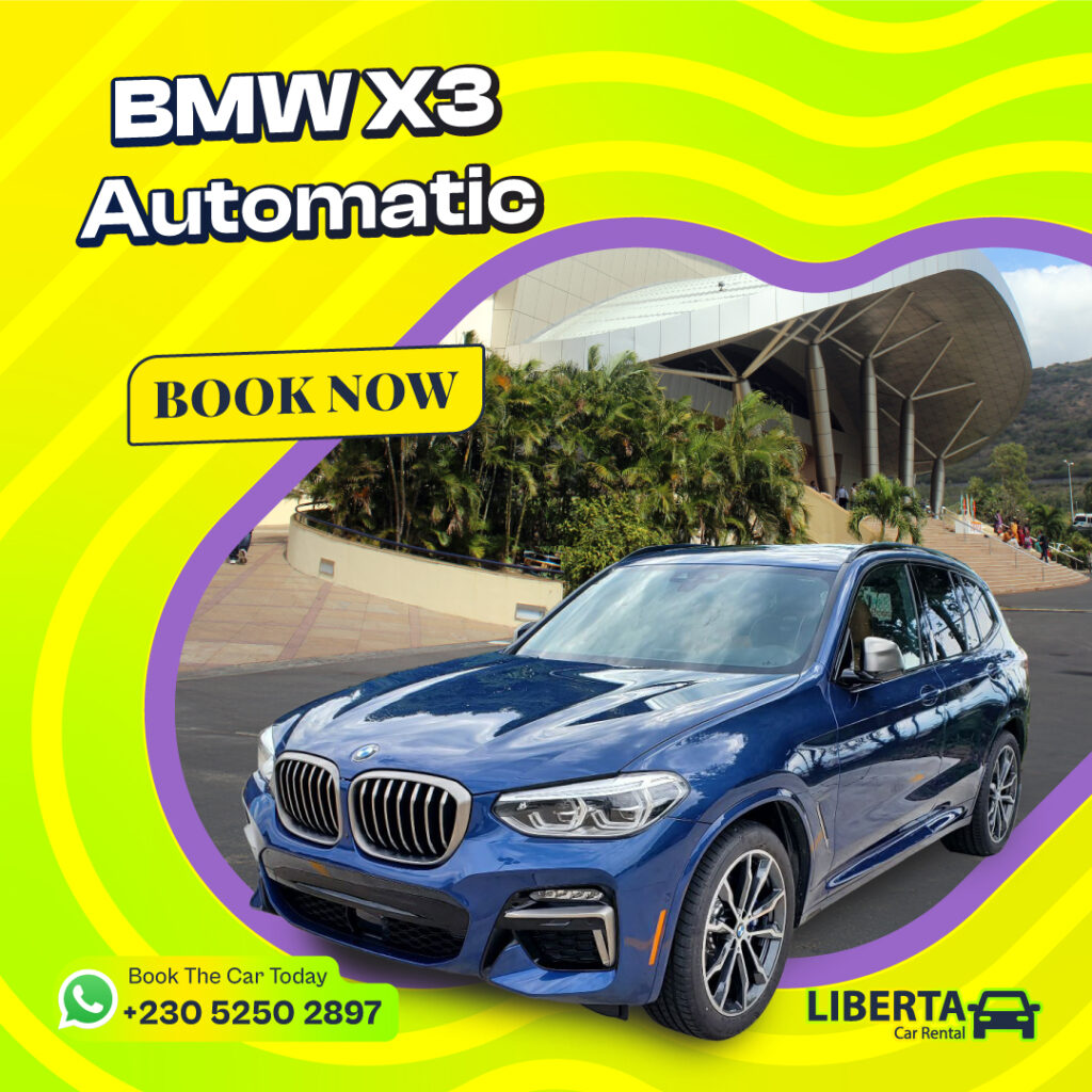 BMW X3 available for rent at Liberta Car Rental, Mauritius—enjoy a premium driving experience with this versatile and luxurious SUV.